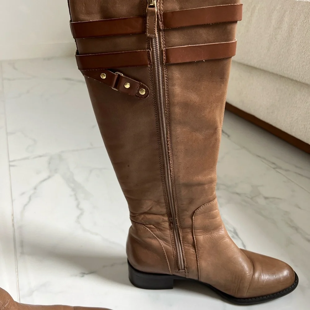 Franco Sarto Tan Brown Two-tone High Knee Boots